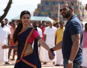 Rohit Shetty with Deepika Padukone while shooting Chennai Express