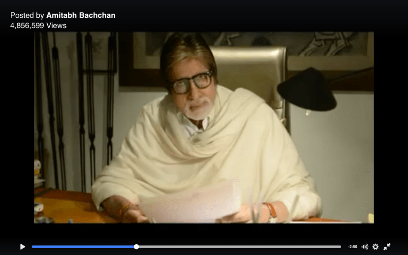 Screenshot of Amitabh Bachchan reading out his open letter to his grand-daughters. Note the views on left-hand top corner as of Thursday evening.